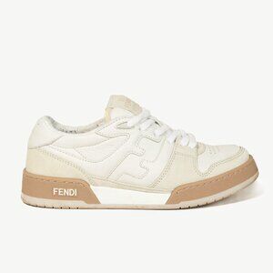Fendi Match FF Logo Low-Top Sneaker in White Suede and Leather